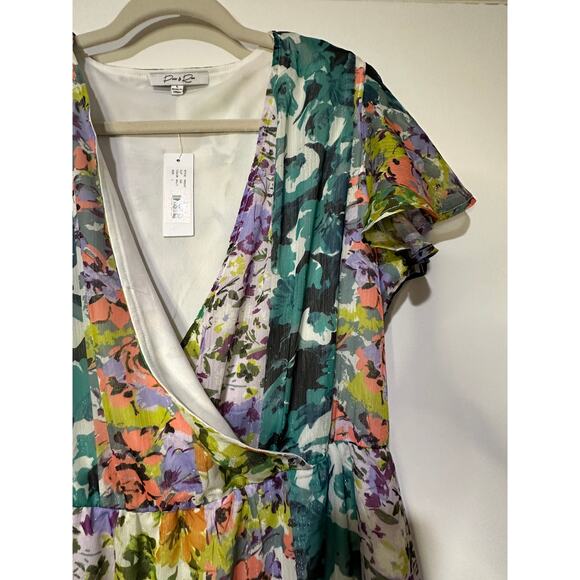 Parker & Rowe Faux Wrap Crystal Youryu Dress Floral Print Size Large NWT Vibrant - Picture 6 of 15